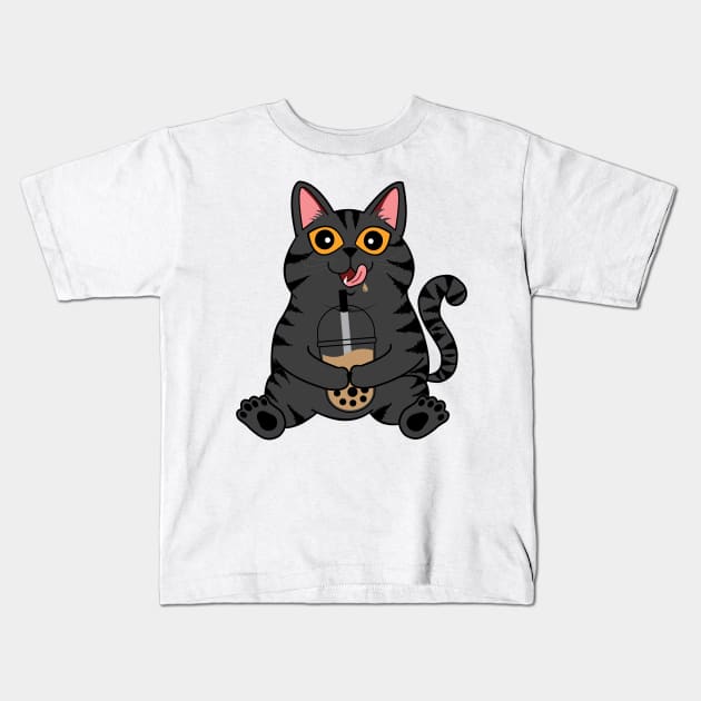 I Love Boba Cat | Grey Tabby Kids T-Shirt by leBoosh-Designs